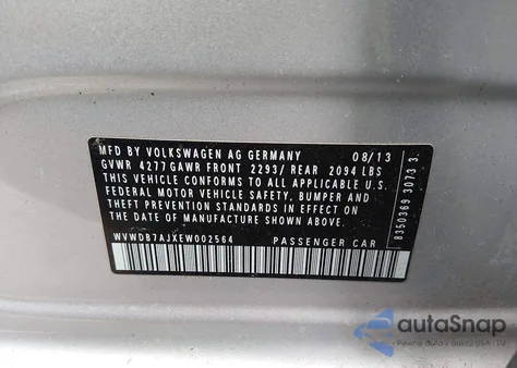 2014 Volkswagen Golf 2.5L z USA, uszkodzony, nr VIN WVWDB7AJXEW002564